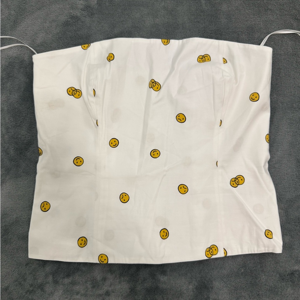 Reformation White Corset Top with Yellow Smiley Faces